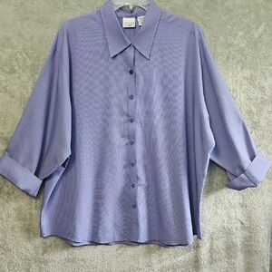 Carolina Colours Womens Sz 20W Blue Purple Check Blouse Tunic 3/4 Sleeve